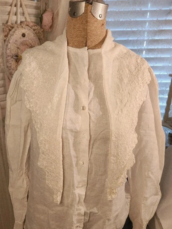 ♡ vintage 80s ralph lauren linen lace tie blouse ♡ - Picture 2 of 8